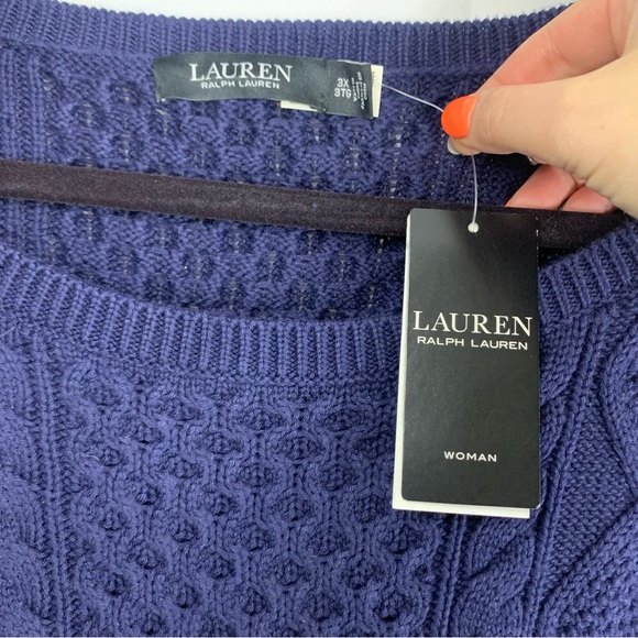 NWT Lauren Ralph Lauren Plus Size Aran-Knit Boatneck Sweater in Navy, size 3X - Picture 3 of 10